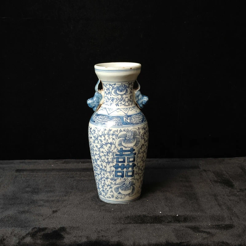 【闪购商品】G1清光绪 青花缠枝莲花卉喜字纹赏瓶.