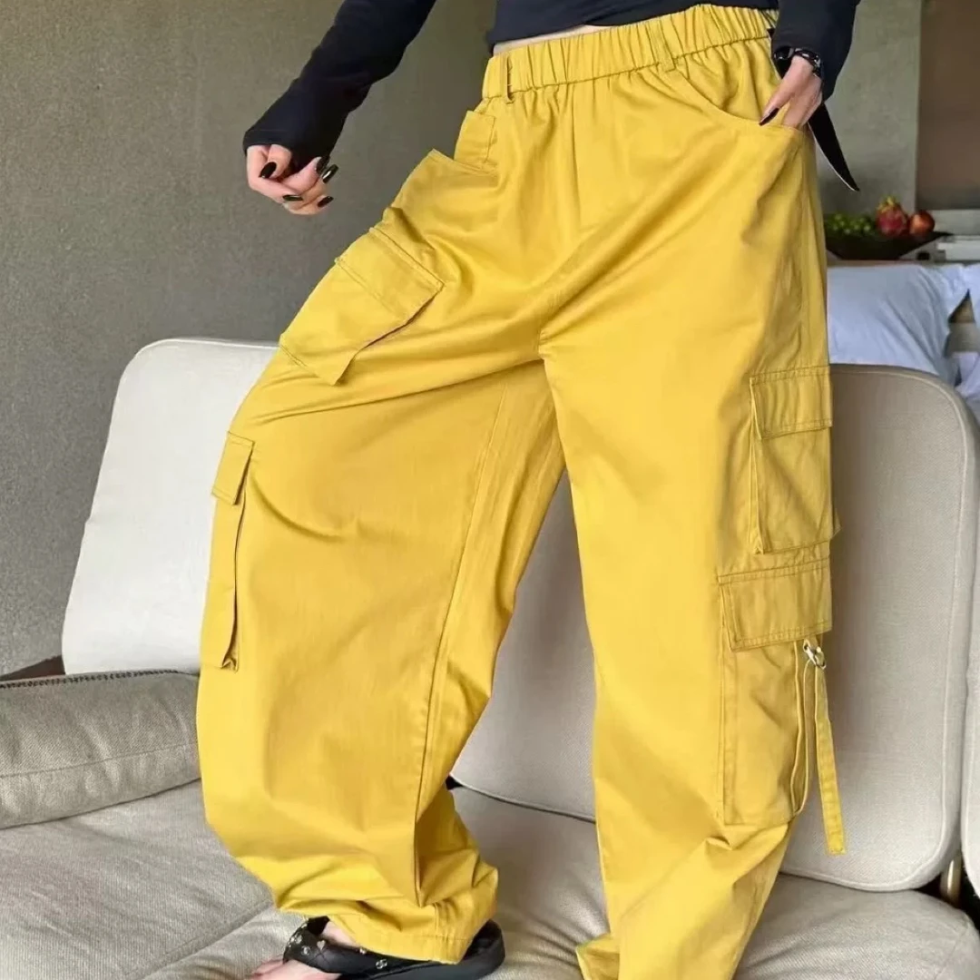 小妖精大码女装松紧腰裤口可以调节工装休闲裤