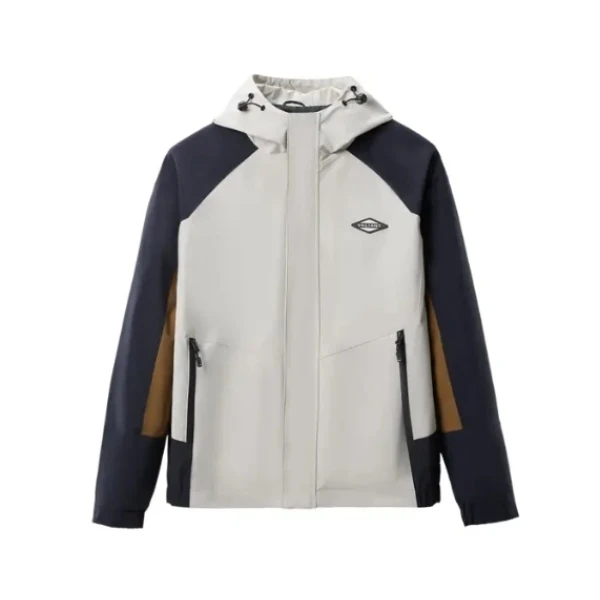 HS168剪标春秋男士撞色镶拼夹克抽绳连帽字母印花外套男