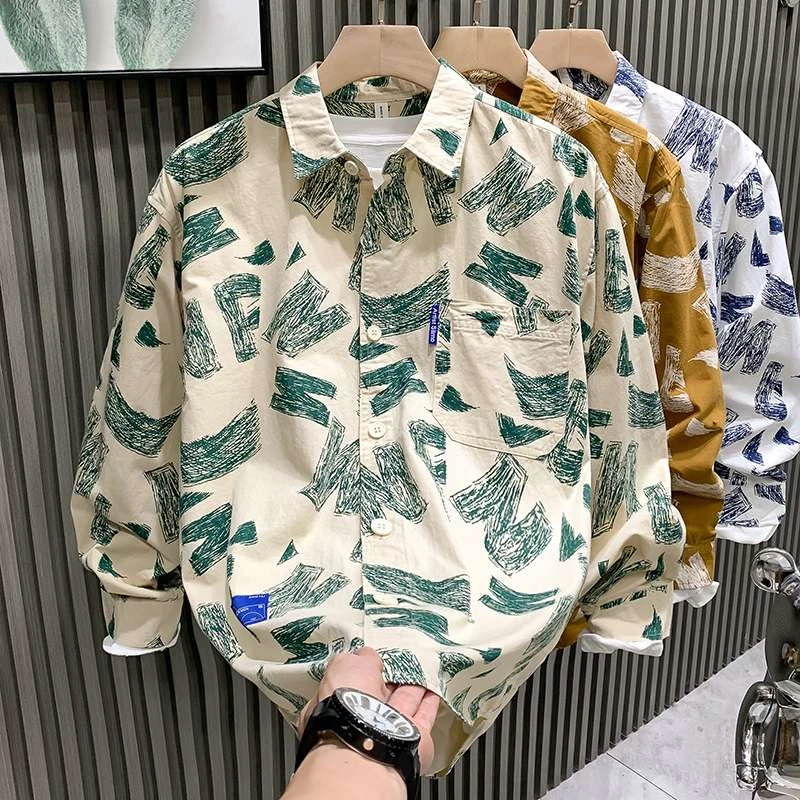 欧货潮牌春日花衬衫春秋款潮流轻奢青年纯棉衬衫男长袖痞帅衣服男