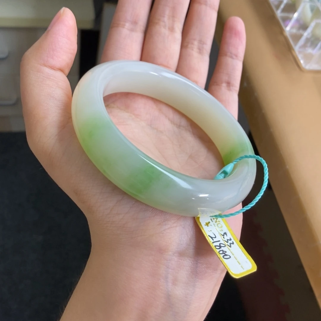 【闪购商品】和田玉（翠青玉）手镯未镶嵌5758轮胎翠白