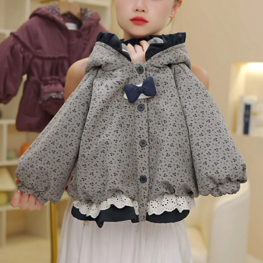 女童秋冬棉服加绒加厚洋气外套2025冬季新款韩版连帽韩版花边棉袄