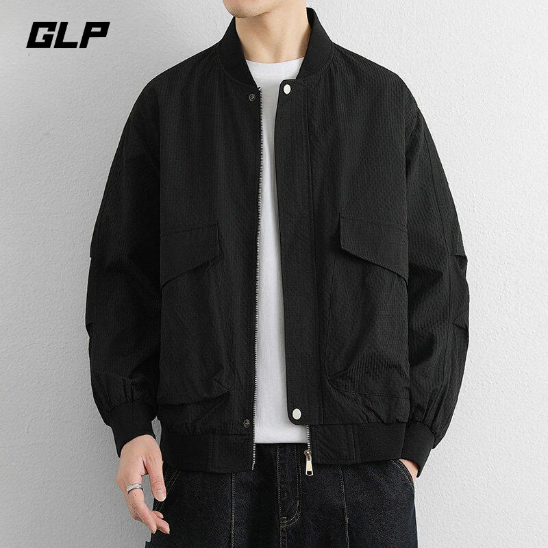 时尚压花飞行夹克男宽松棒球领青少年外套纯色2025春季新款学生开