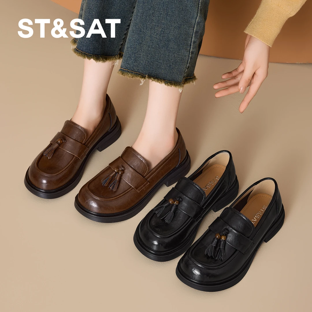 星期六女鞋新款百搭小众职业小皮鞋一脚蹬商务乐福鞋优雅气质鞋子