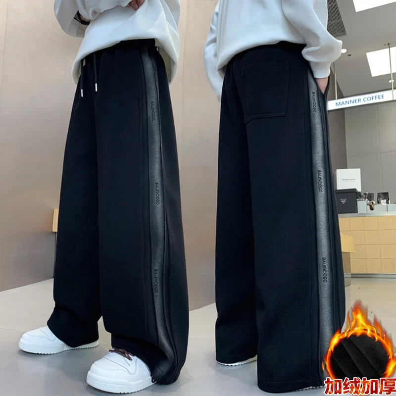 男童加绒加厚裤子2025新款冬装大童休闲秋冬款冬季一体绒运动卫裤