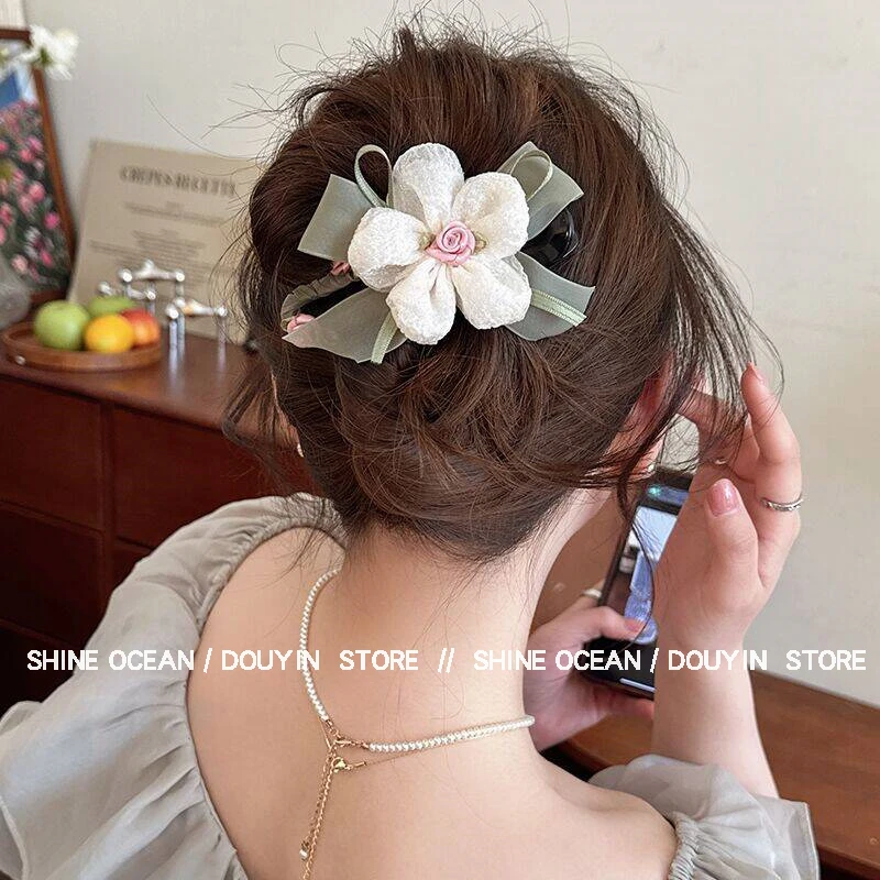 双海超仙温柔花朵鸭嘴夹女高级感气质时尚甜美优雅简约百搭头饰