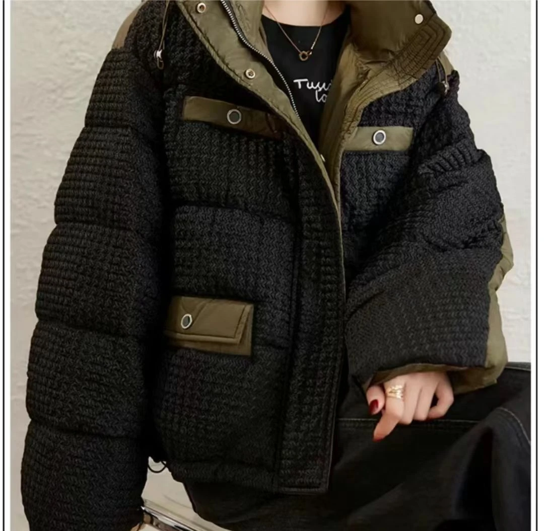 【Real&CTC】短款拼接羽绒服女冬新款撞色连帽面包服加厚白鹅绒外套