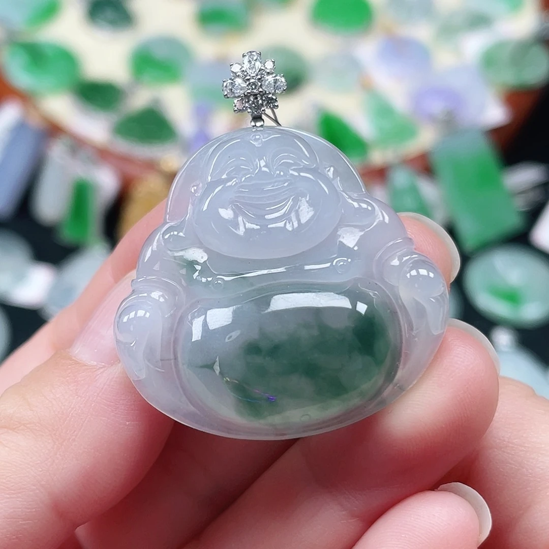 颈饰18K金镶嵌翡翠佛