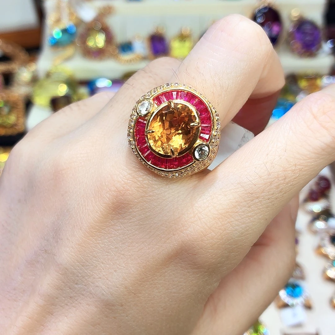 黄晶戒指银S925镶嵌