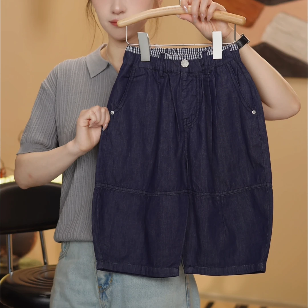 2025夏装儿童韩版时尚个性剪裁设计师款休闲宽松百搭牛仔七分裤