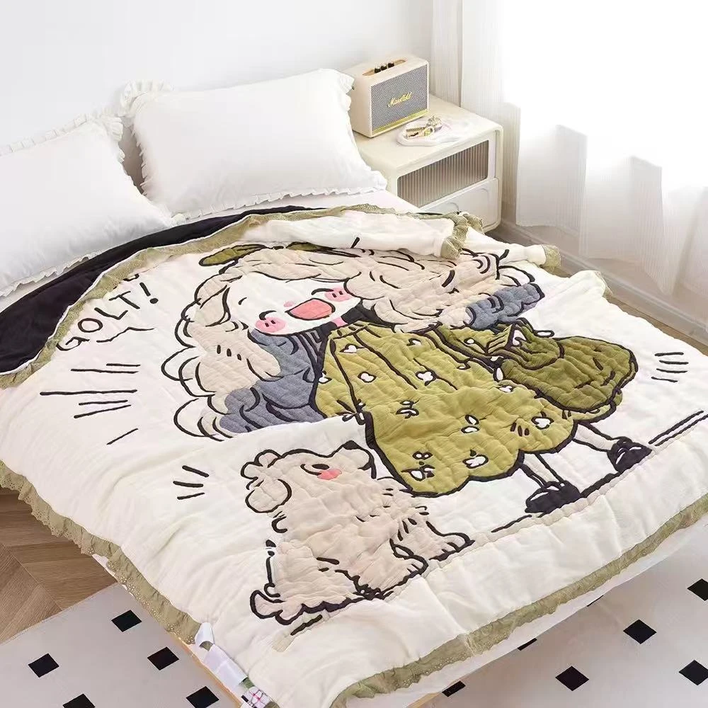 【豆丫头】1.5*2米全棉A类韩系花边泡芙被