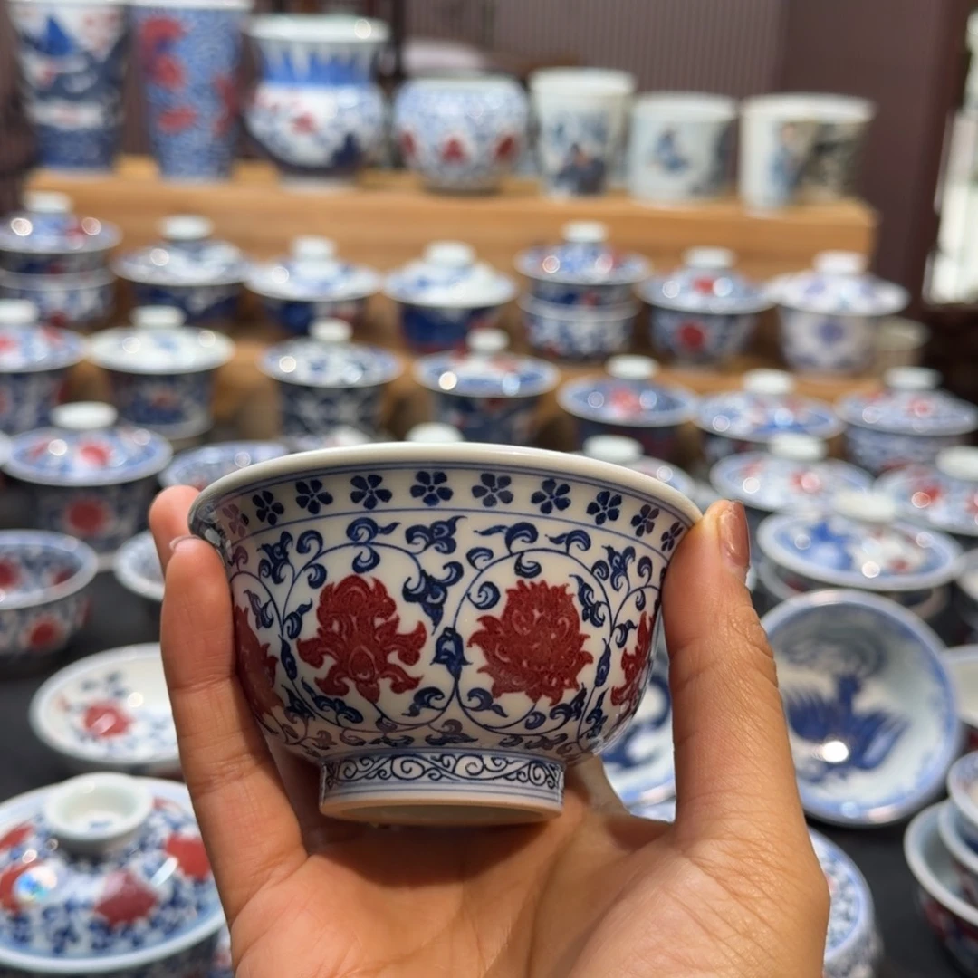 c***e釉里红压手杯原矿手绘