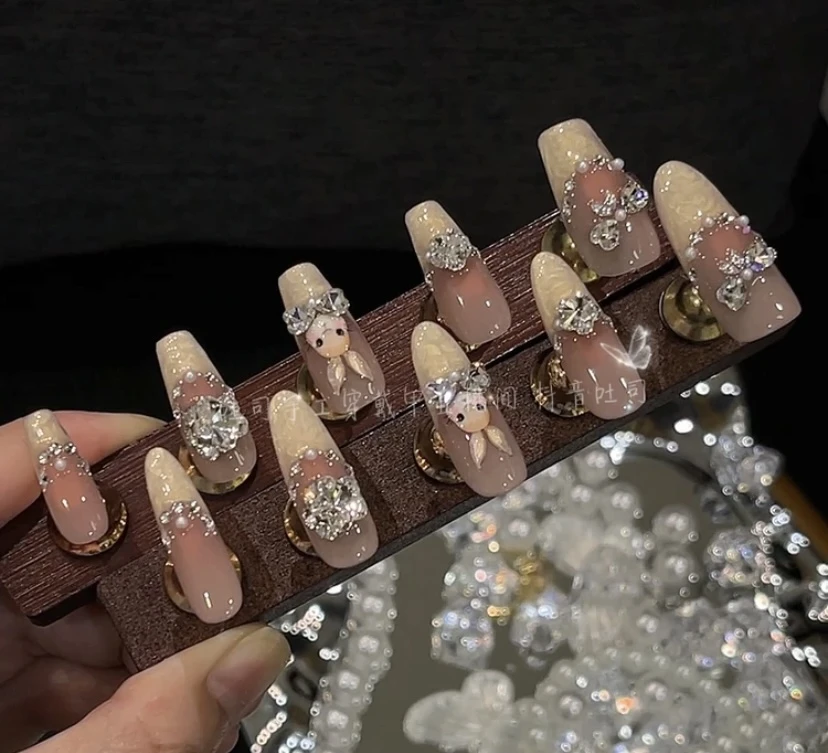【洛可可兔】纯手工穿戴甲轻奢显白气质高级法式手作10片装美甲贴