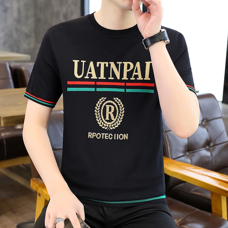 新款男士夏季圆领百搭短袖T恤日常休闲印花时尚潮流半袖男装25006