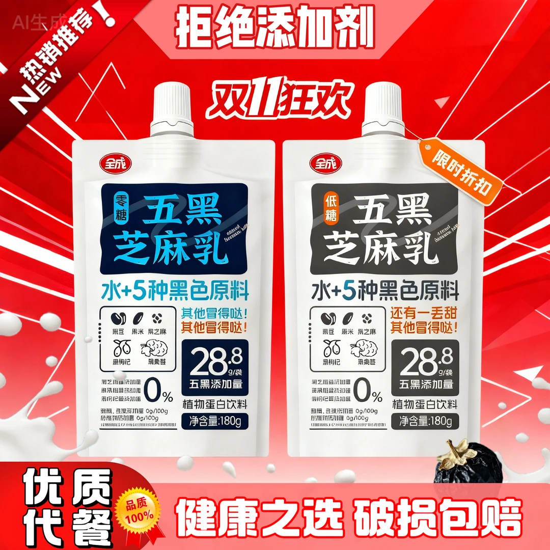【液断搭档】全成五黑芝麻乳0糖低糖黑枸杞黑桑椹孕妇饮品营养早餐