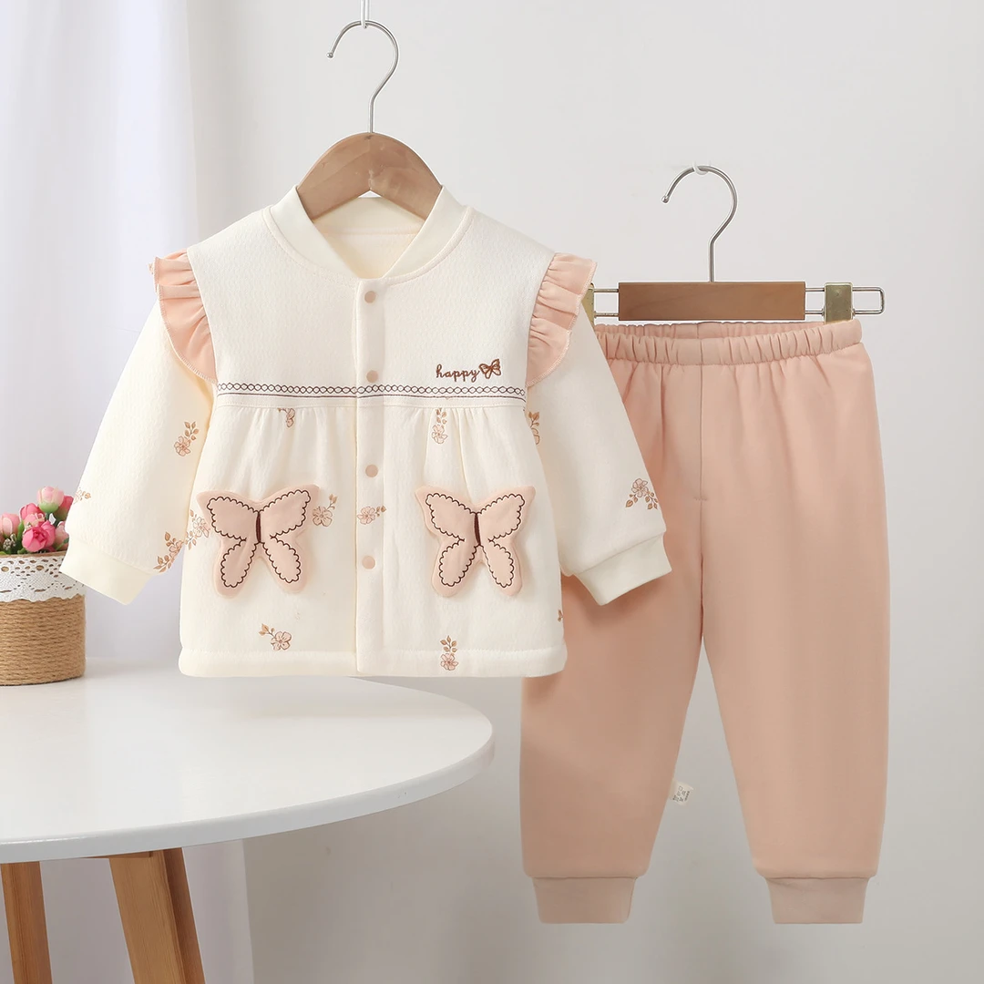 新款爆款婴幼儿保暖套装无骨80克薄棉女宝宝外出新生儿婴儿保暖衣