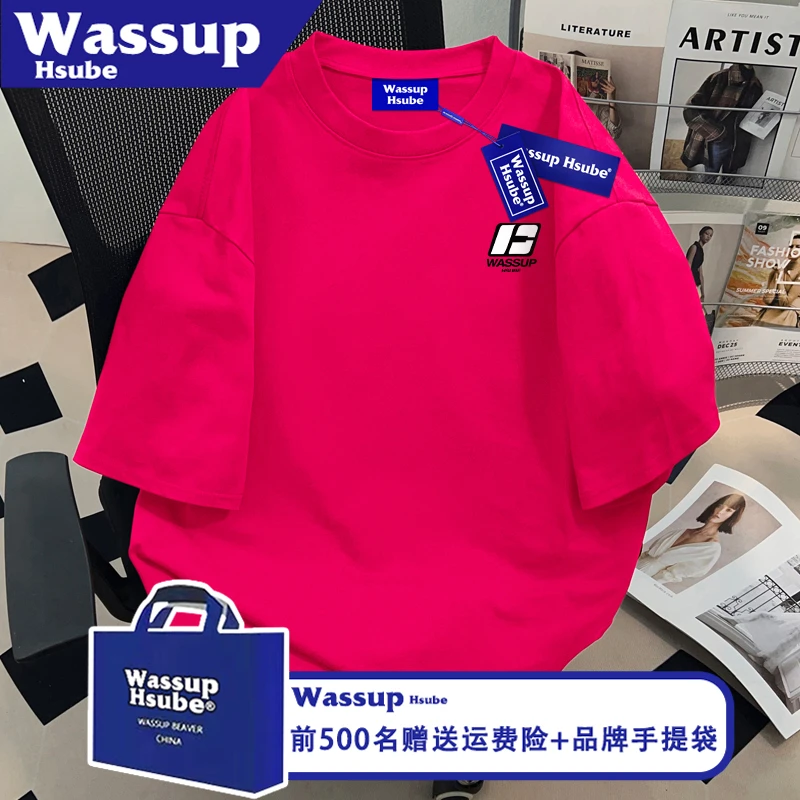 WASSUP HSUBE美式纯棉T恤字母印花半袖ins夏季男女火龙果国潮短袖