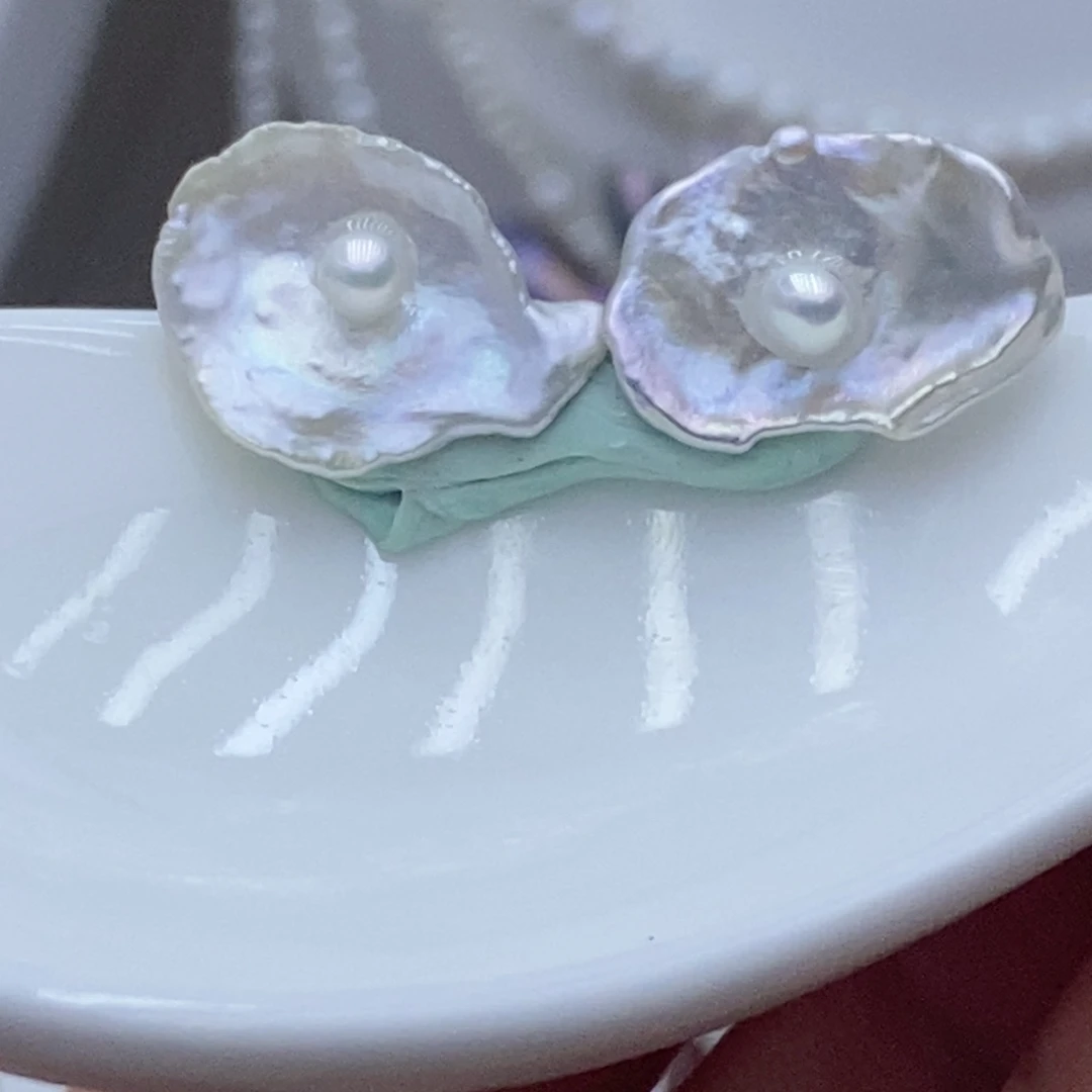 银S925镶嵌淡水珍珠耳饰