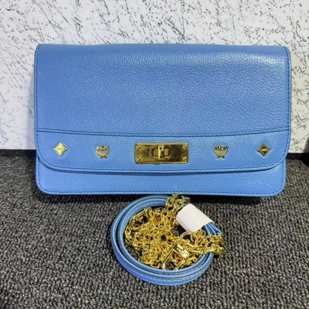 95新 MCM 蓝色斜跨包 G25100563 尺寸20x13