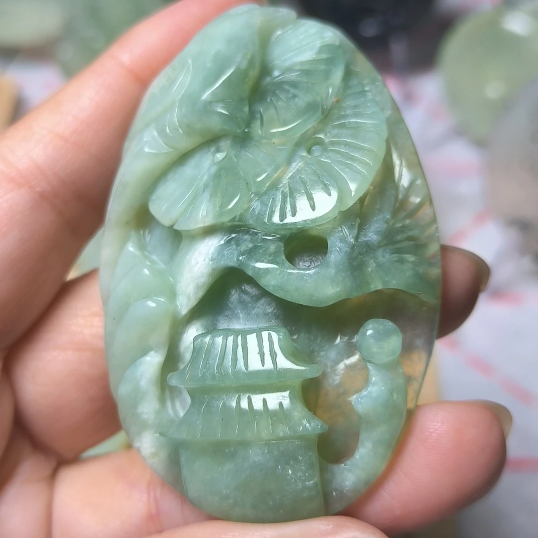 天然岫玉精品手工雕刻山水田园吊坠挂件手把件