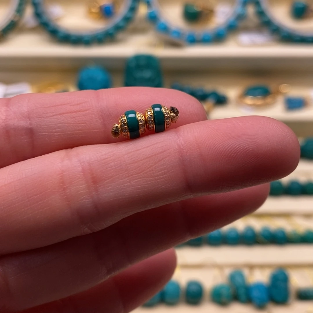 绿松石珠宝奇石18K金镶嵌直径5.6汉堡珠