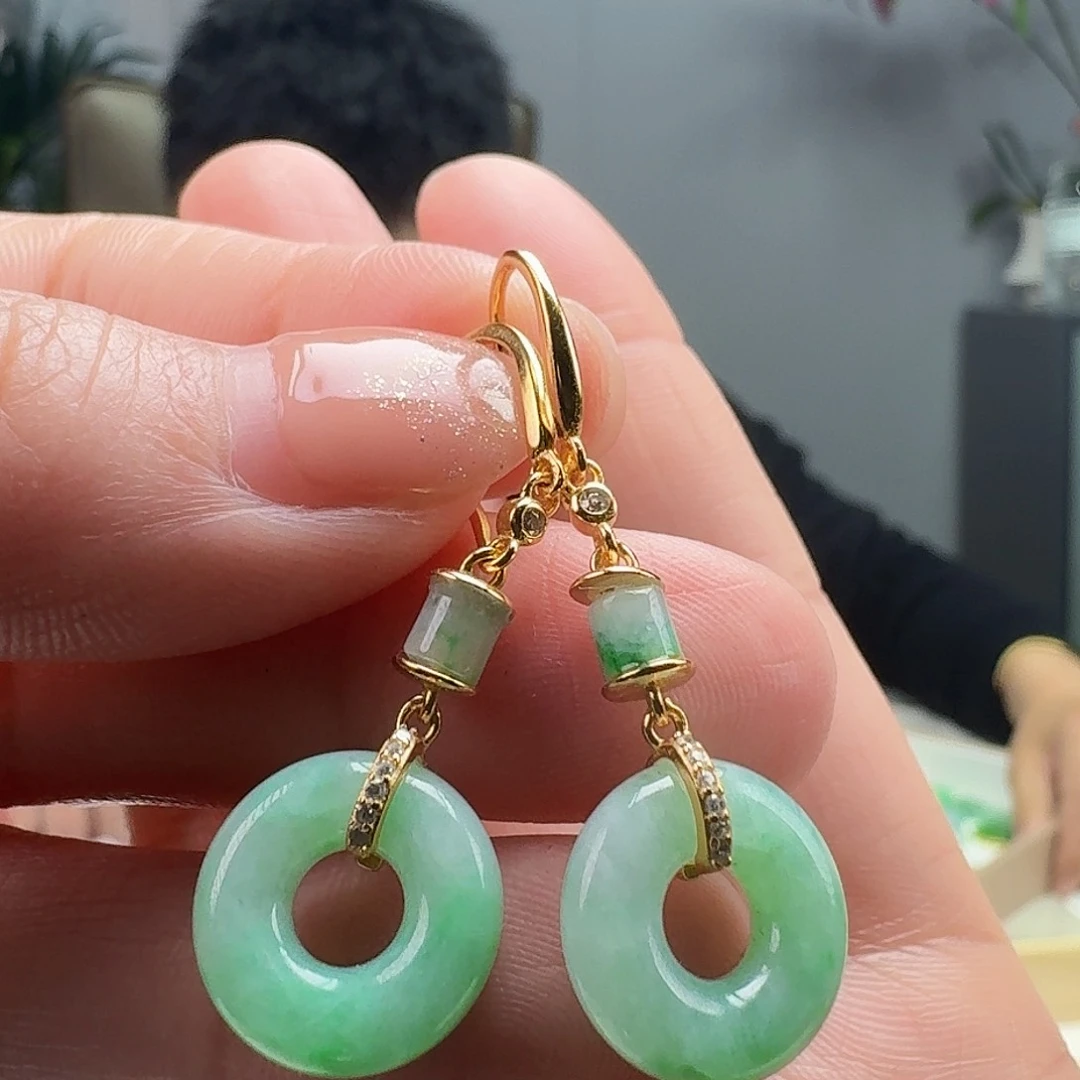 翡翠耳饰银S925镶嵌天然