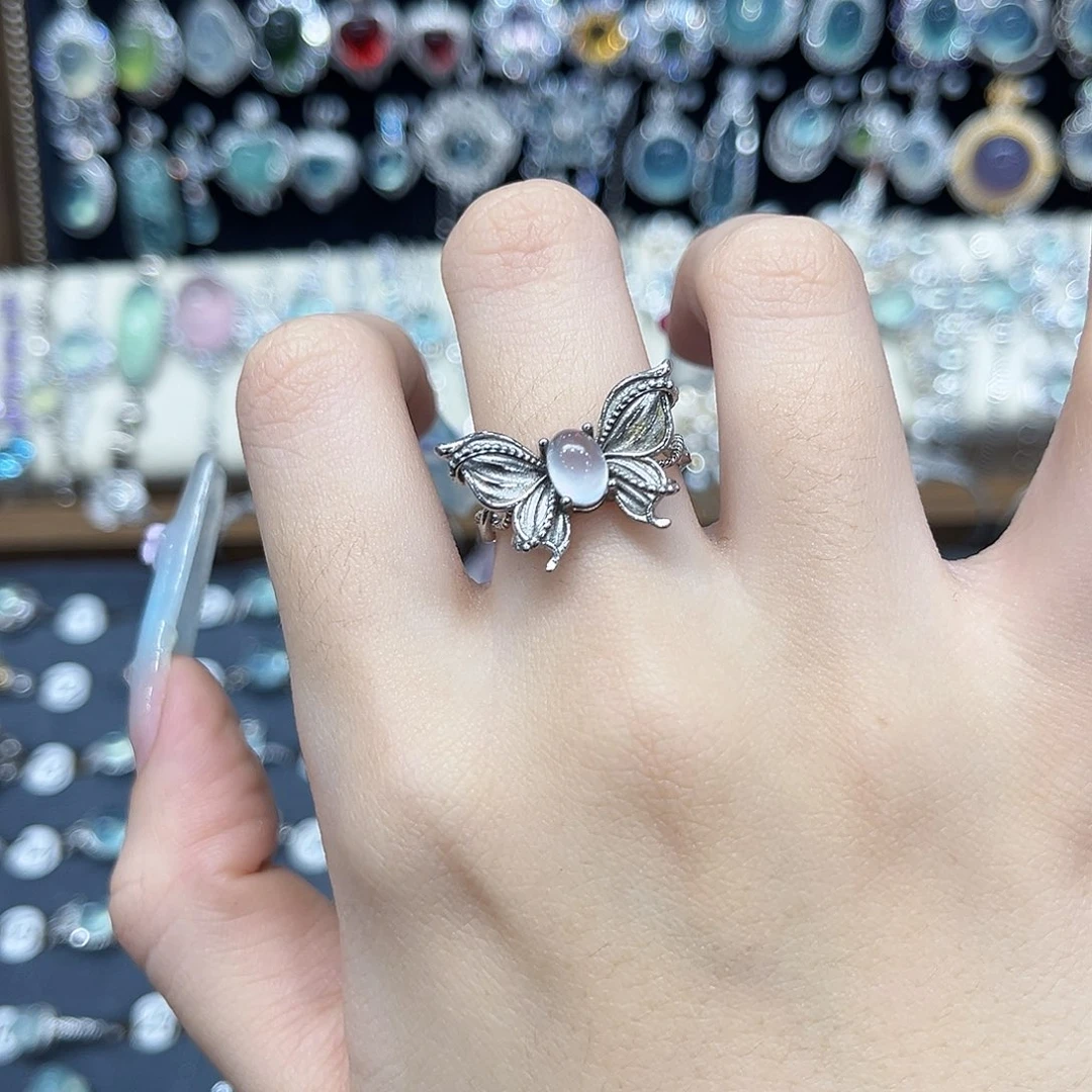 岫玉银S925镶嵌戒指