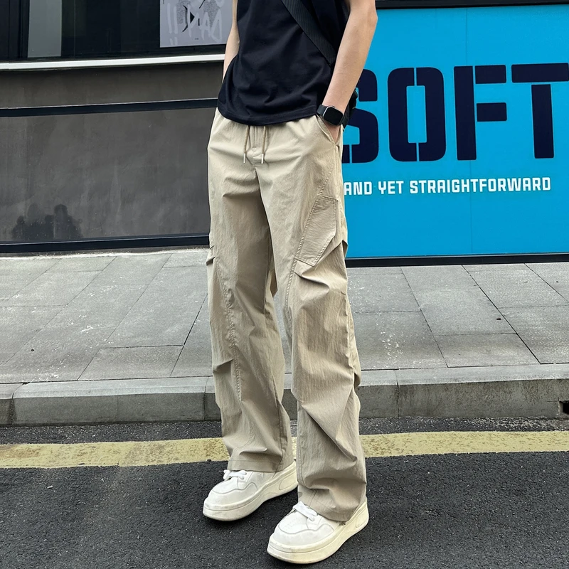 QUALCOMM美式潮流工装伞兵休闲裤男女秋季新款皱感宽松直筒阔腿裤
