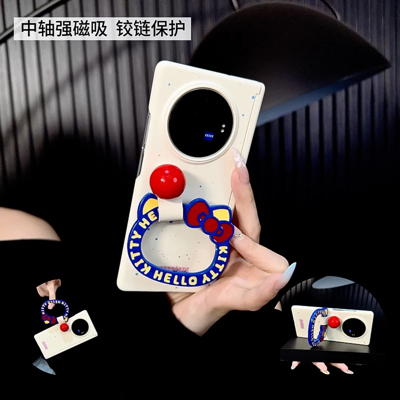 适用vivoxfold3手机壳中轴新款xfold3pro套vivo泼墨kt猫指环圈女p