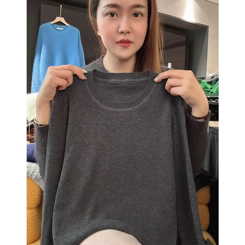 早秋穿搭圆领简约百搭内搭针织打底衫女上衣-5252