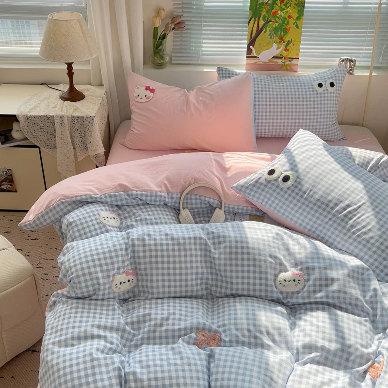 【A类超柔云朵棉】2025新款可爱卡通kt猫毛巾绣单人刺绣亲肤四件套