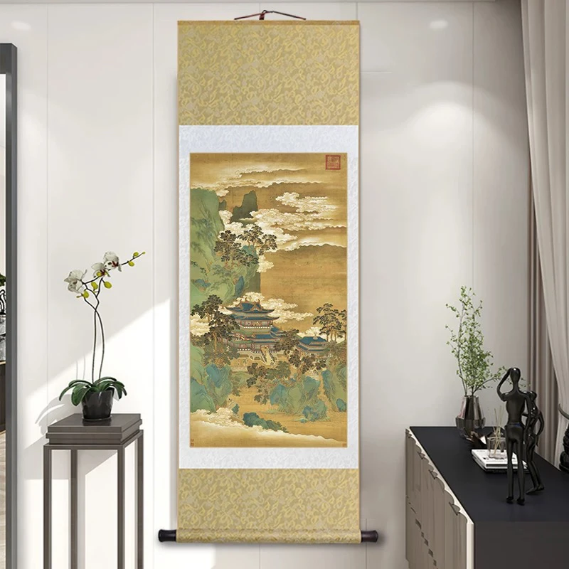 赵伯驹《仙山楼阁图》高清复刻宣纸微喷中式古典山水画已装裱装饰画