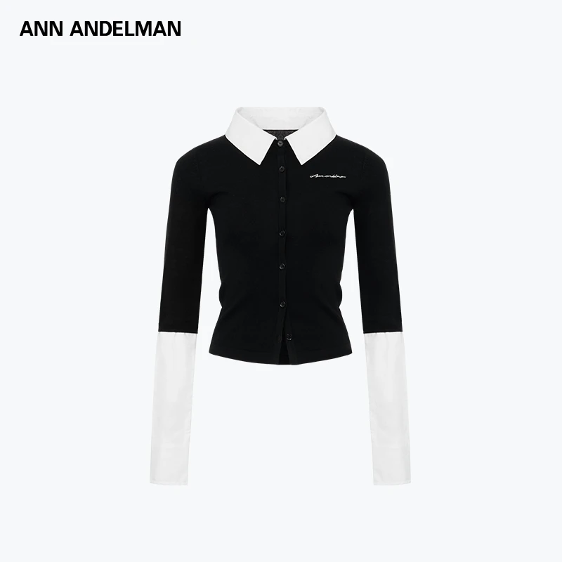 ANN ANDELMAN25春夏长袖运动休闲黑色假两件【商场同款新品】织衫