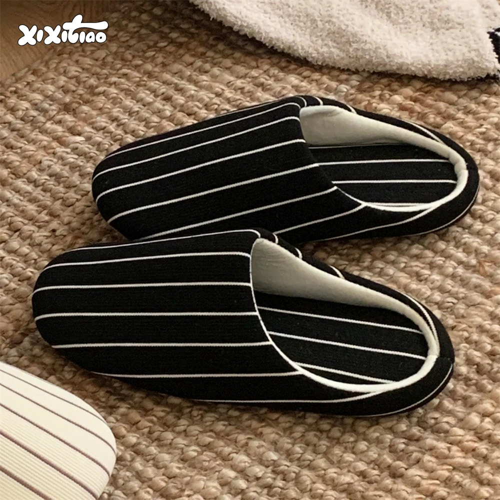 细细条 防滑棉麻地板鞋ins软底男女士情侣新款简约条纹春夏季拖鞋