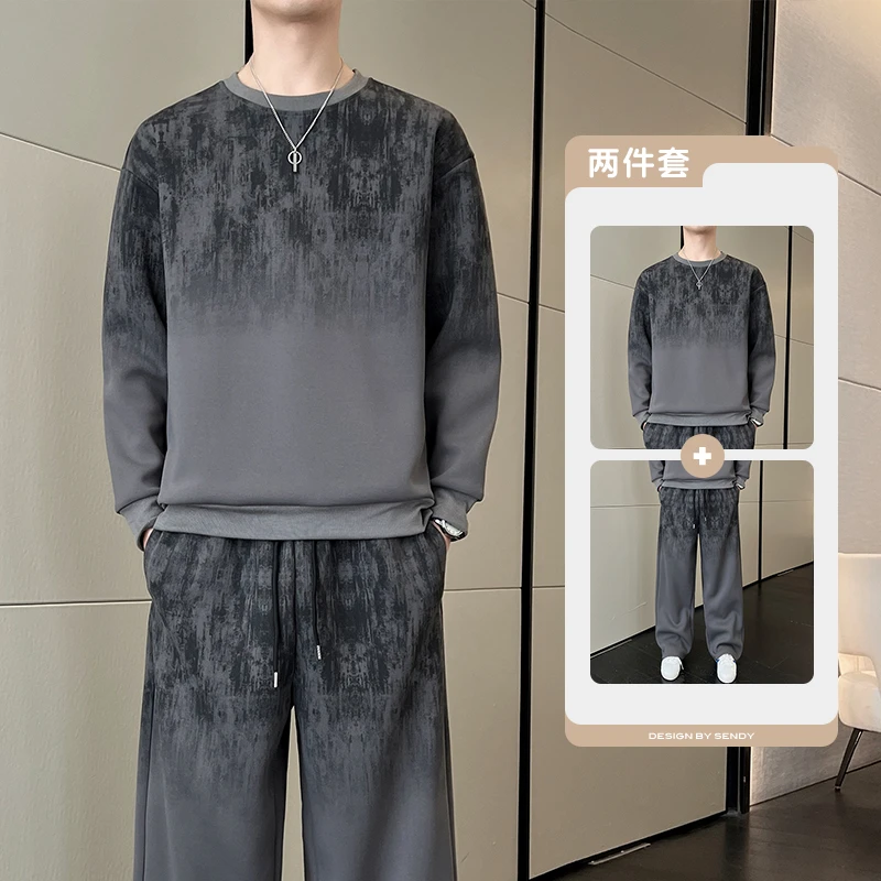 稻草人春秋季新款男士卫衣休闲百搭青年帅气提花套头圆领长袖卫衣