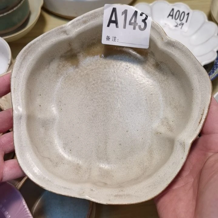 瓷片微瑕粗陶花朵深盘两个一组