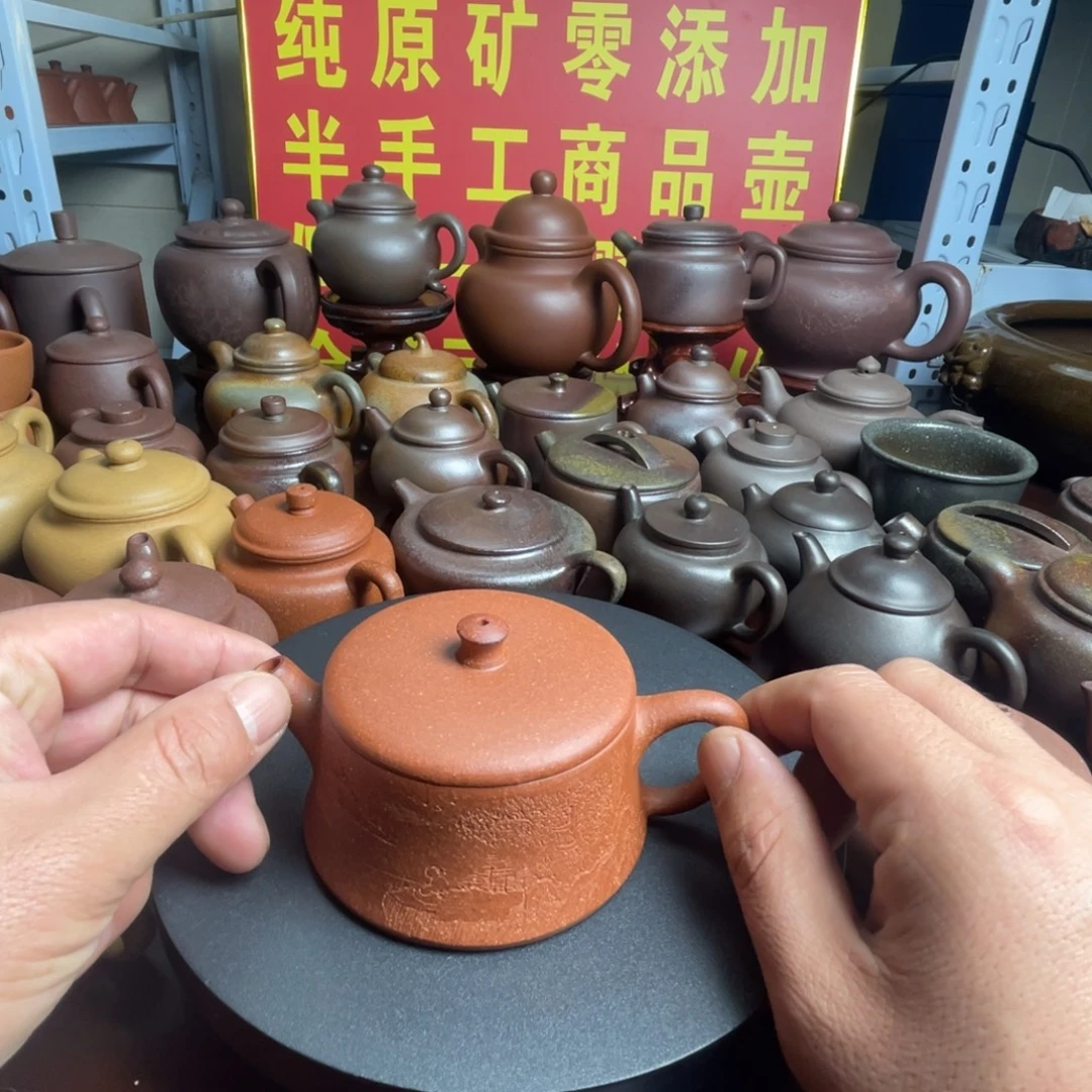 紫砂茶壶刻绘云柱180cc