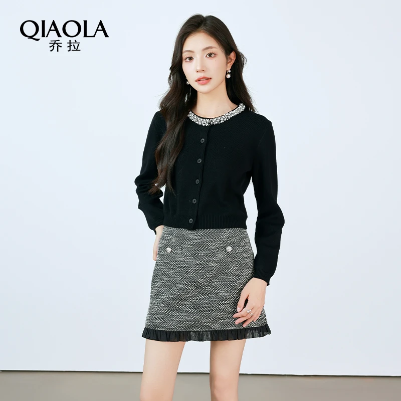 QIAOLA/乔拉【巴黎悦音】秋季毛织珍珠领小香风轻奢减龄A版套装