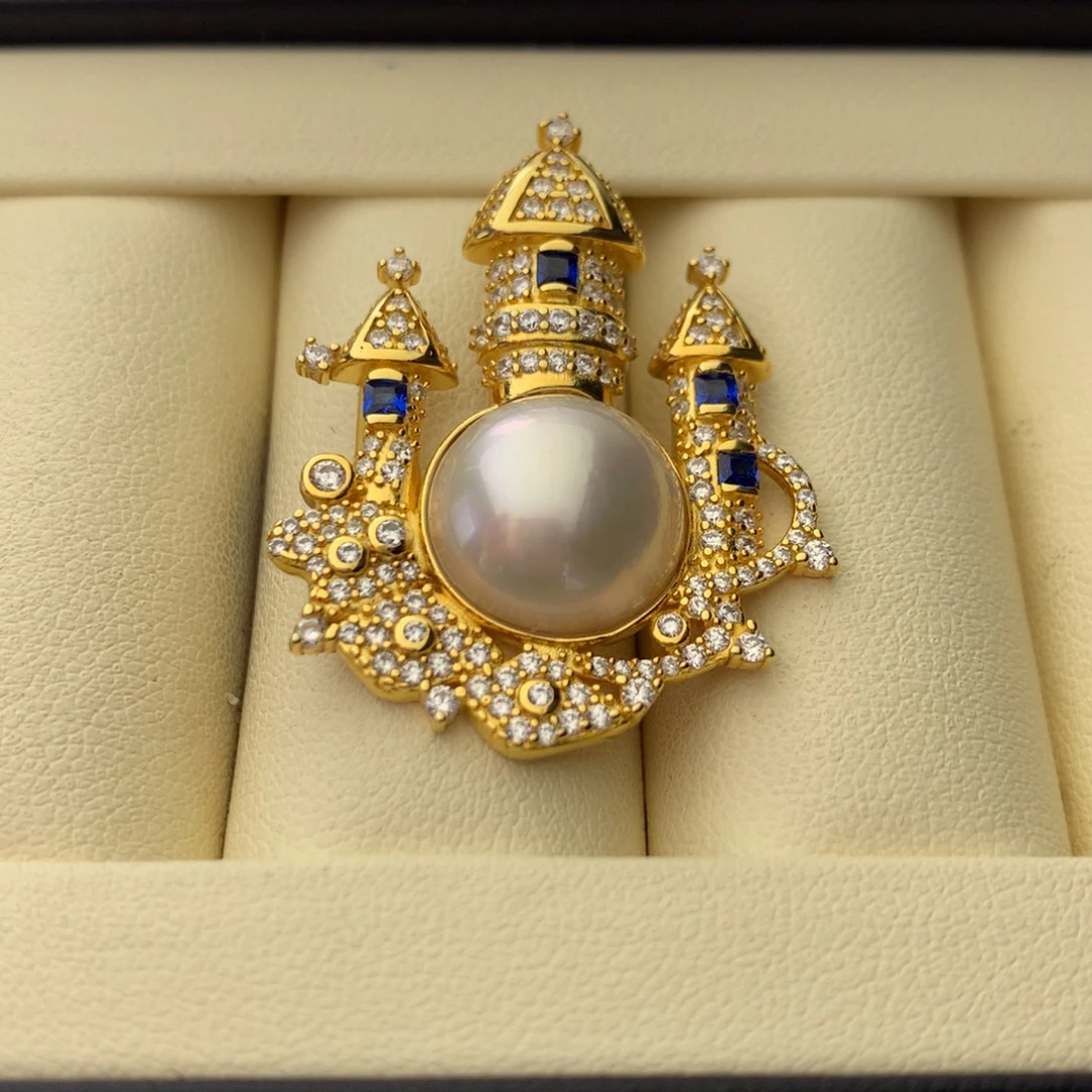 银S925镶嵌拼合珍珠（马贝珠）颈饰