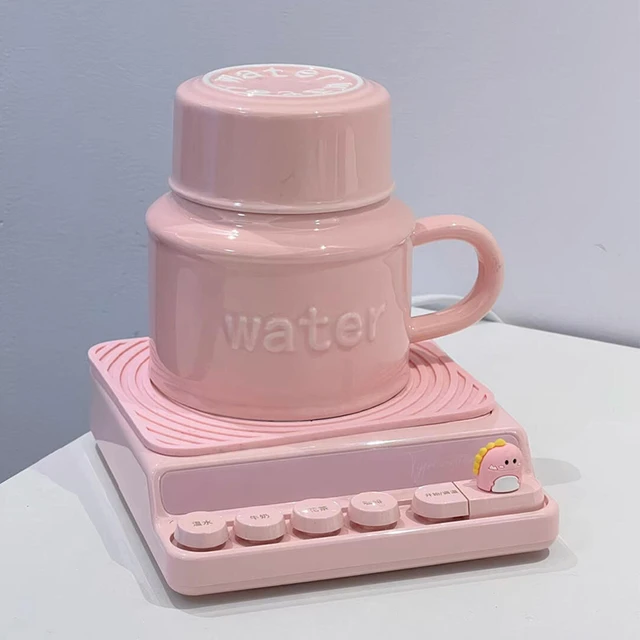 【冬季幸福感好物】粉色带盖陶瓷杯马克杯水壶快速加热恒温杯垫女