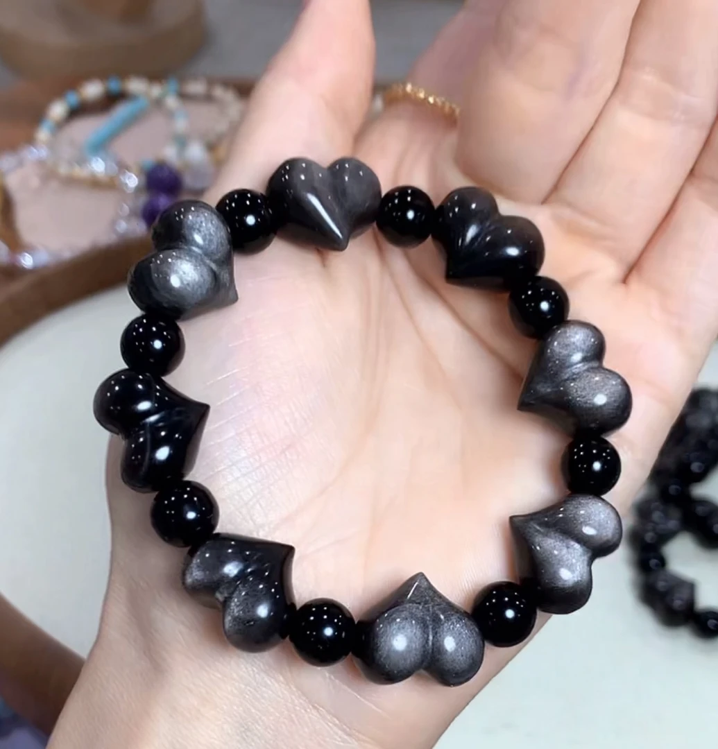 黑曜石爱心手链 多样性发其一 F194