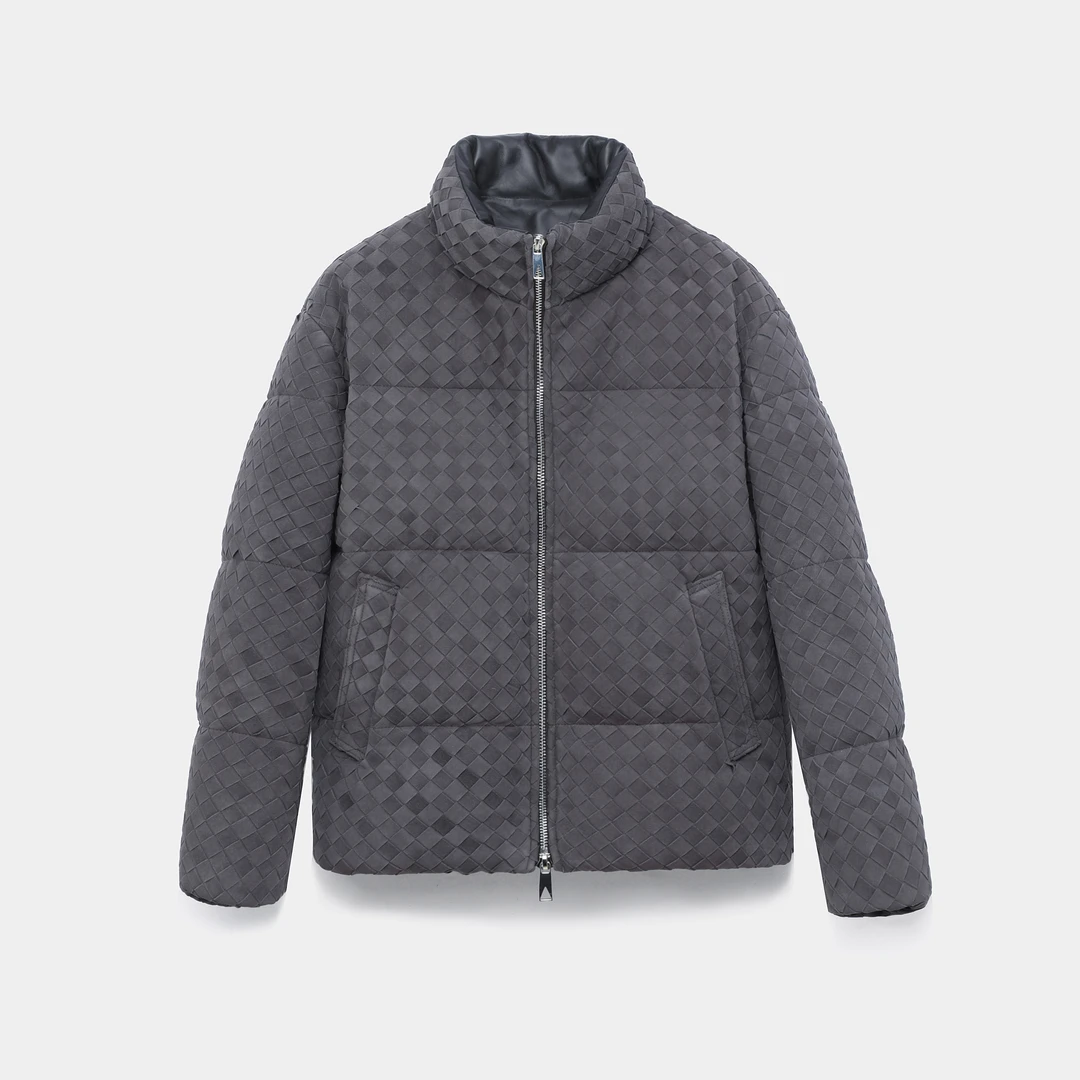 96000版 绒面皮手工编织真皮鹅绒服皮衣男冬季外套