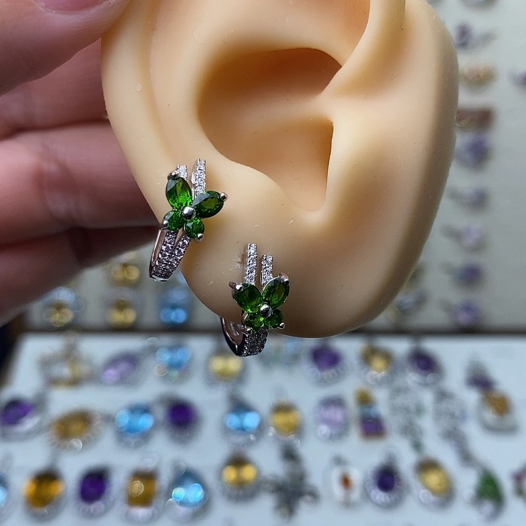 透辉石耳扣银S925镶嵌需要证书备注