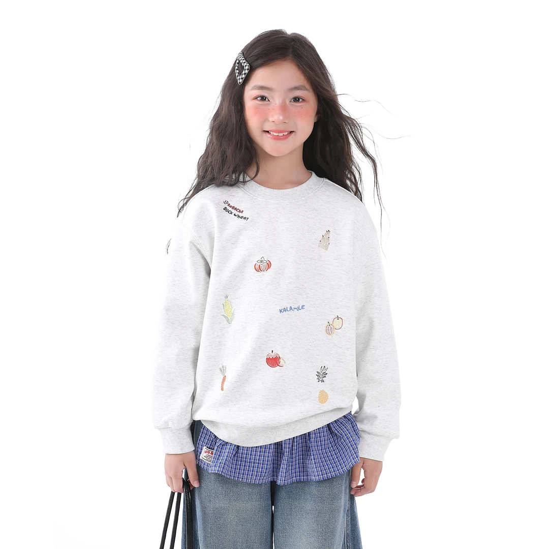 【KALAM1LE】冬季儿童宽松休闲蔬菜派对刺绣套头加绒卫衣203163