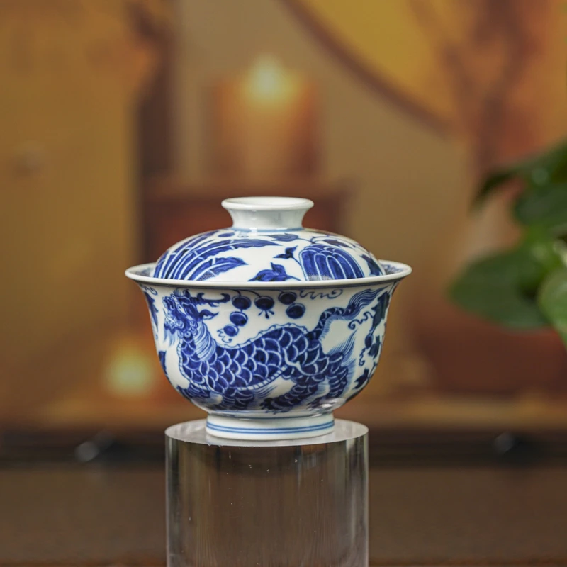 【小乔赏瓷】景德镇手工手绘元青花甪端盖碗xygy152.