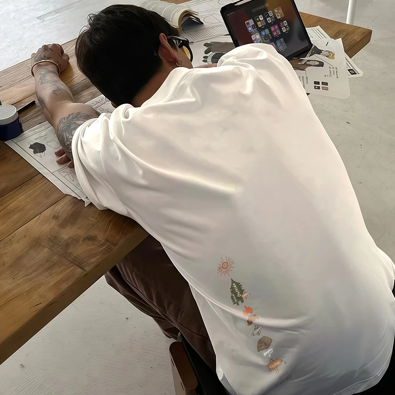 重磅纯棉时尚潮流宽松百搭短袖T恤男士休闲简约ins圆领半袖上衣服