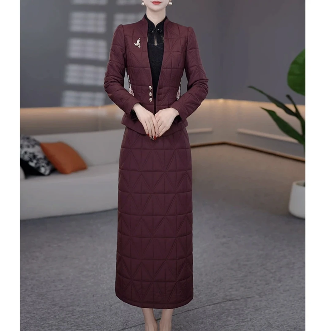 DBF-25B090MJ 秋季新款连衣裙保暖显瘦加厚夹棉中长款两件套裙