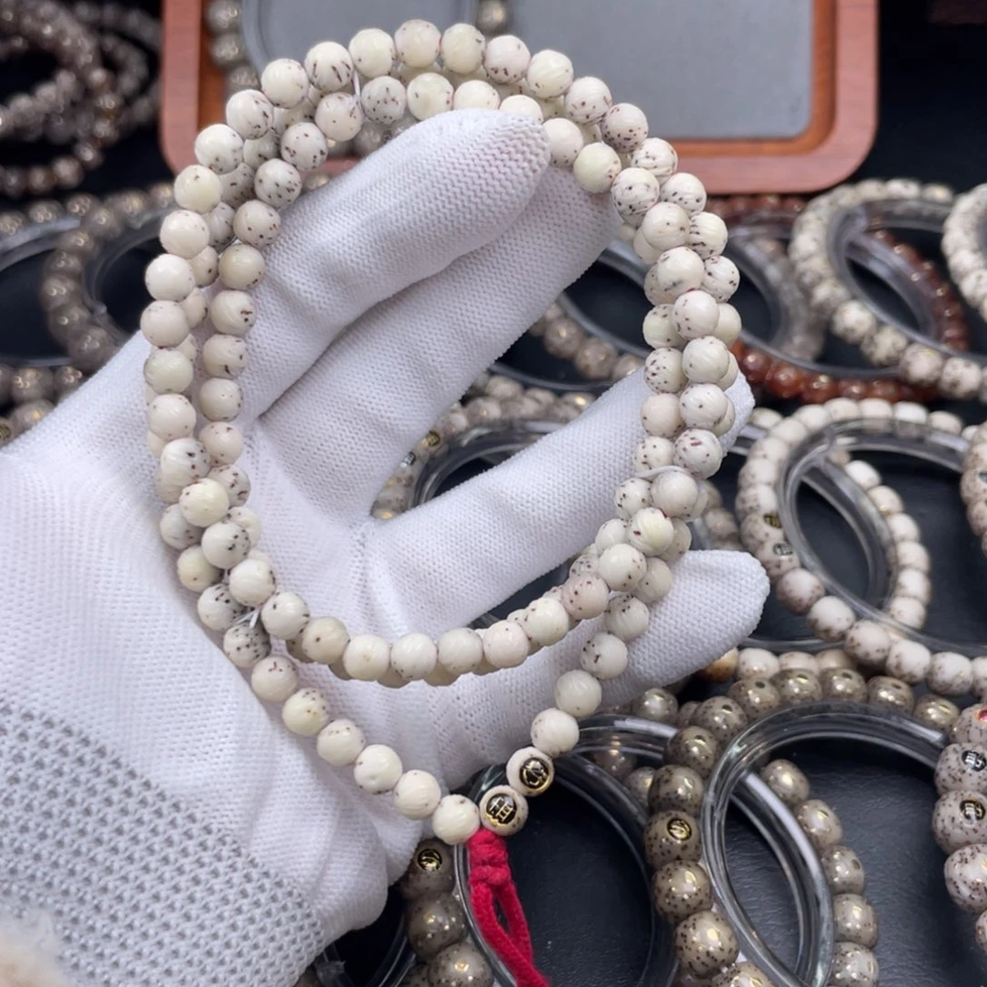 手串星月菩提石玉料半壁大留白骨瓷白圆珠拉丝卡6.5
