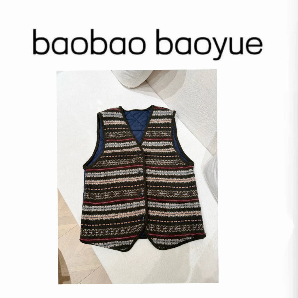 【baobao baoyue】优雅松弛羊毛费尔岛柔软细腻毛织马甲B5200