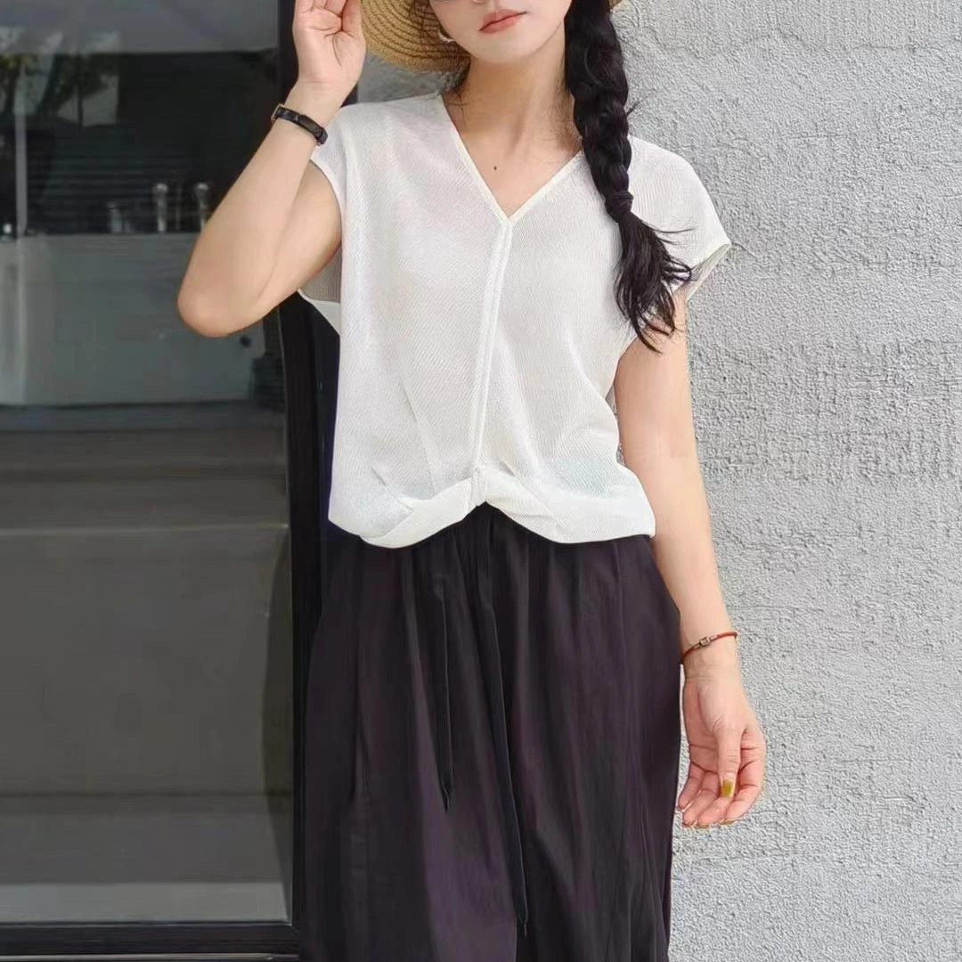 无印心匠A051 休闲纯色微透短袖通勤薄款针织短袖K1890